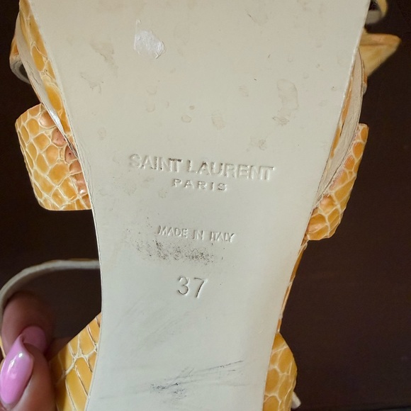 AUTHENTIC YSL Tribute Platform Sandals 37 Yellow Croc Embossed $1,200 Retail 🔥 - Picture 9 of 15